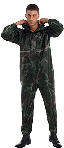 inlzdz Herren Overall Wasserdichter Regenoverall Regenmantel Reflective Reinigungsoverall mit Reißverschluss Langarm Hooded Raincoat Arbeitskleidung Camouflage L