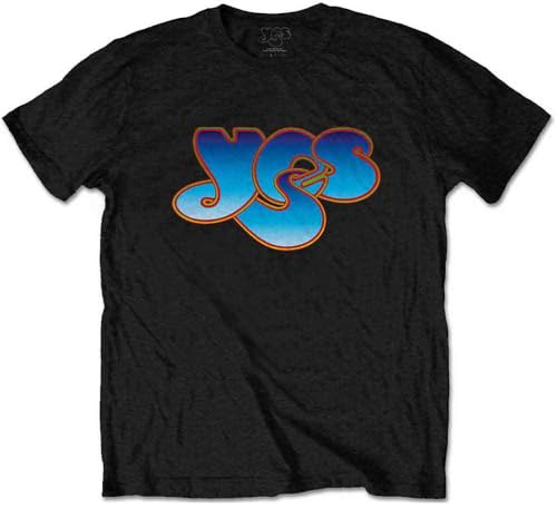 Yes T Shirt Classic Blue Band Logo Official Mens Black