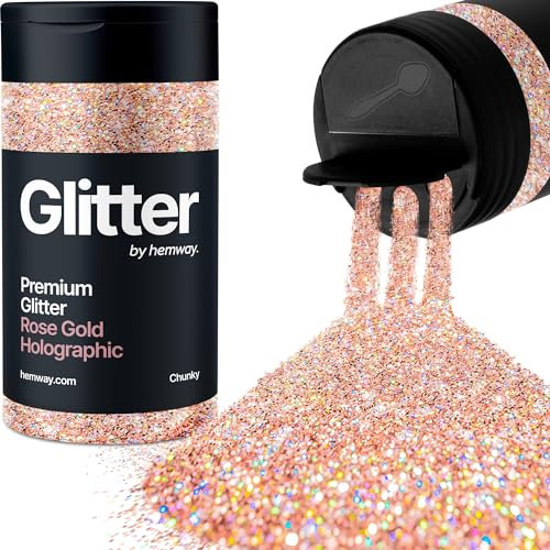 Hemway Oro Rosa Olografico Porporina Chunky 130g/4.6oz Polvere Metallica Resina Artigianale Glitter Flake Paillettes per Bicchieri Epossidici, Capelli Viso Corpo Occhi Nail Art Festival
