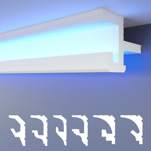 HEXIMO LED Stuckleisten 2in1, indirekte Beleuchtung Deckenleisten XPS Styropor Wandleisten Lichtvoutenprofil (Muster HLED 20)