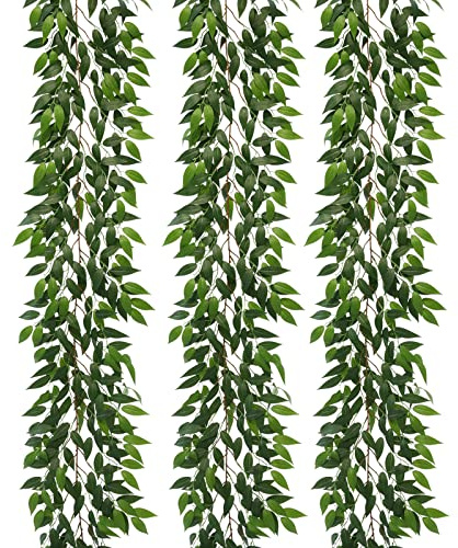 dallisten Künstliche Rankengirlande aus italienischem Ruscus, 3 Stränge, 185,4 cm, Seidenranken-Girlande mit grünen Blättern, künstliche Hängepflanzen, Gründekoration für Zuhause, Schlafzimmer, Wand,