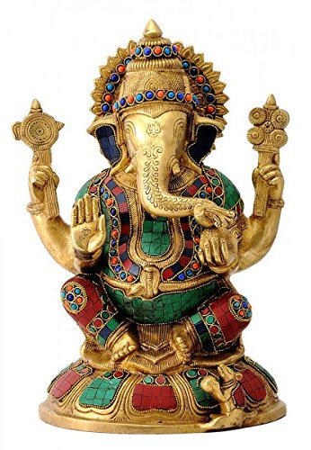 Aakrati Devyom Ganesha-Statue, Messing, mit Gravur