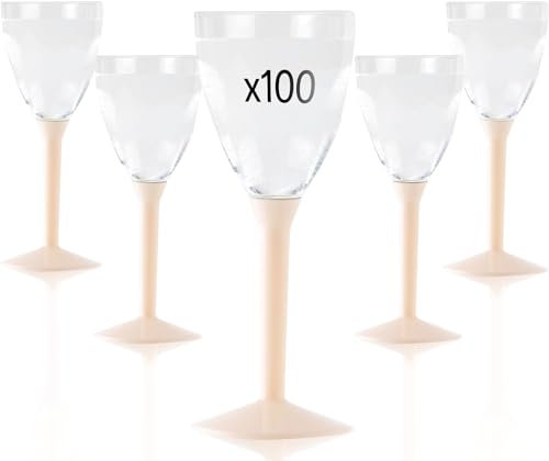 Table'Colors Lot de 100 Verres A Pied Plastique Lavable et Reutilisable - Emboitage Parfait, Grande Stabilité, Idéal Mariage, Anniversaire, Réceptions - Contenance 16cl (Ivoire)