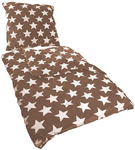NYVI Winter Bettwäsche CozyStar Soft 2-teilig 1x Bettbezug 135x200 + 1x Kissenbezug 80x80 Aubergine Sterne - Samtweiche Micromink Oberfläche, mit Reißverschluss, Allergikergeeignet, Oeko-TEX 100