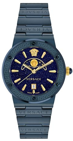 Versace Damen Analog Armbanduhr Greca Logo Moonphase