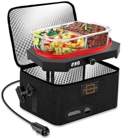 Forchens Forno portatile a microonde portatile 12 V 24 V scalda alimenti per auto, microonde portatile per auto, display digitale a temperatura regolabile, mini contenitore elettrico portatile per il