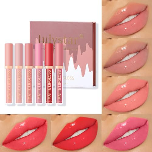 Pure Vie Lipgloss Lippenstift Set 6Colors Lipliner Lip Tint Set Wasserdicht Langlebig Beauty Liquid Lipstick Lip Makeup Cosmetics Hochpigmentiert Schönheits Skosmetik für Frauen Mädchen Geschenk