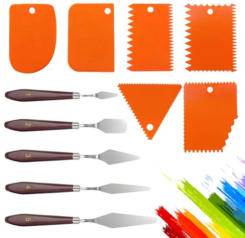 11 Piezas Espatulas Pintura Acrilica Set, Yvmew Juego de Cuchillos para Pintar, Cuchillos de Paleta, Raspador para Arte, 5 Cuchillos de Paleta de Acero Inoxidable+6 Cuchillos Rascadores