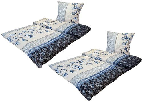 MB Warenhandel24 Bettwäsche Seersucker Microfaser 4 teilig Doppelpack Spar Set mit Reißverschluss 2X 135x200 cm + 2X 80x80 cm (Iris)