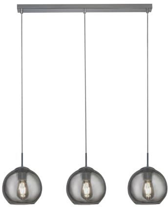 Licht-Erlebnisse Pendelleuchte 3-flammig Rauchglas B: 81 cm H: max. 147 cm verstellbar E14 Glas Metall Retro Hängelampe Esstisch Hängeleuchte Wohnzimmer