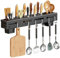 Wall Mounted Stainless Steel Knife Holder, Cutlery Rack Set, Kitchen Knife and Fork Cutlery and Knife Organiser with Slots Kitchen Storage Tool with 8 Hooks black