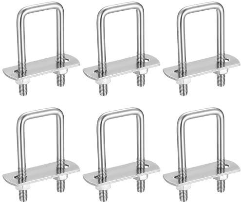 6 Pezzi Bulloni a U Quadrato M6, Bullone a U in Acciaio Inox, Bullone Quadrato con Piastra del Telaio e Rondelle, per Tubo Dell'Acqua Fisso, Tubo, Barche (Angolo retto 62x25mm)