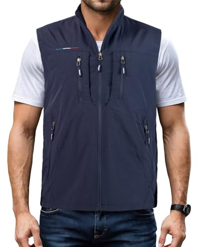 Harbrosrce Herren Anglerweste mit 8 Taschen Schnelltrocknend Outdoor-Weste | Mesh-Futter, D-Ring, Standkragen Funktionsweste Ärmellose Gilet Arbeitsweste Jagdweste für Safari Fotografie Golf Freizeit