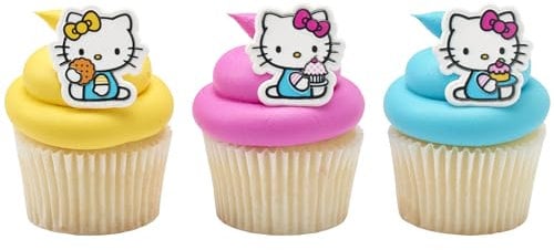 DecoPac Hello Kitty® Rings, Cupcake Decorations Featuring Hello Kitty and Mimmy, Pink And Yellow - 24 Pack
