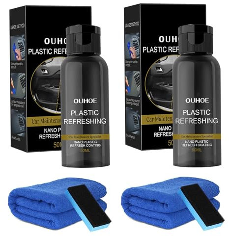 Renovateur Plastique Voiture, 2 Pièces 50ml Renovateur Plastique Voiture Interieur Extérieur, Enduit de Revêtement Revitalisant pour Plastiques, Renovateur Plastique Voiture