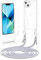 Anshow Verbesserte Handykette für iPhone 13 Hülle mit Band + 1 Schutzfolie, Necklace Stoßfest Handyhülle iPhone 13 Case Transparent Schutzhülle zum Umhängeband Abnehmbar, Silber