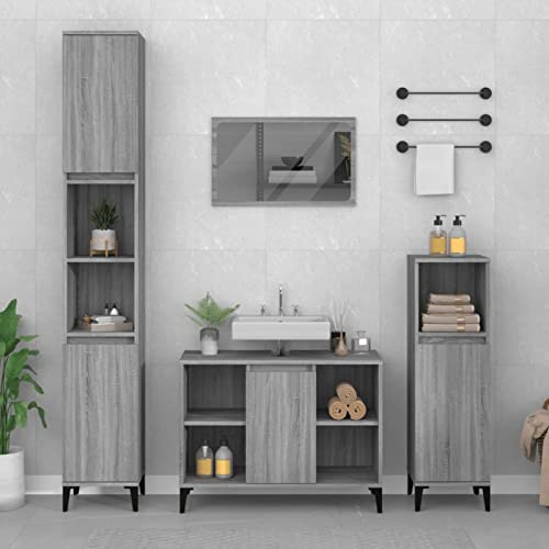 Keyroto 3-TLG.Badezimmermöbel Set Badmöbel Set Badezimmerschrank Set Badezimmer Möbel Set Holzwerkstoff Grau Sonoma
