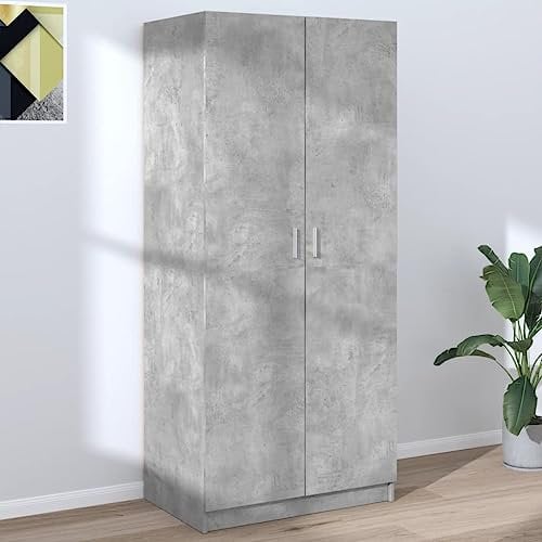 Willood Kleiderschrank mit 2 Türen Garderobenschrank Garderobe Schrank Dielenschrank Schlafzimmerschrank Betongrau 80x52x180 cm Holzwerkstoff
