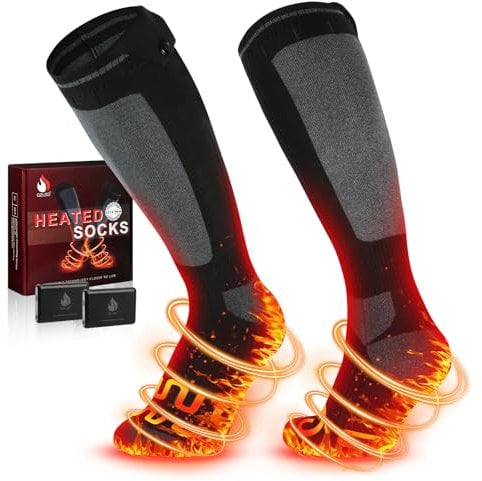Beheizbare Socken, Beheizte Socken Damen Herren, die Lösung für kalte Zehen im Jahr 2024-5v 6000 mAh Wiederaufladbare Heizsocken für Skifahren, Outdoor, Camping, Wandern