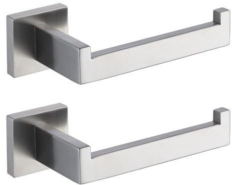 TASTOS Toilet Paper Holder Brushed Nickel 2 Pack, Toilet Tissue Roll Holders Dispenser and Hangers Wall Mounted for Bathroom & Kitchen, Stainless Steel Modern Square Style (Silver)
