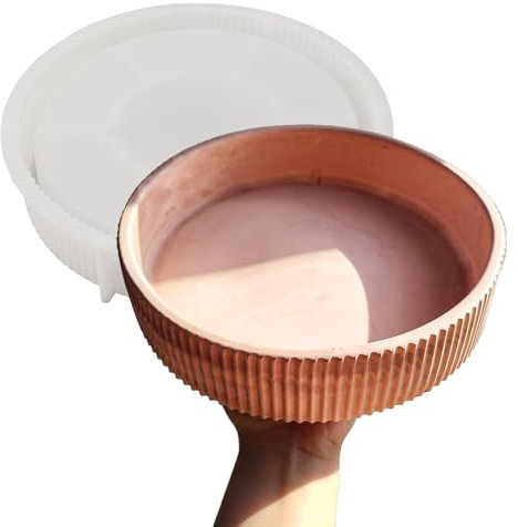 Wehous Molde de resina redondo grande a rayas, moldes de silicona con borde, recipiente para velas, soporte de maquillaje, moldes para macetas de resina epoxi, yeso, hormigón, cemento, fundición, kit