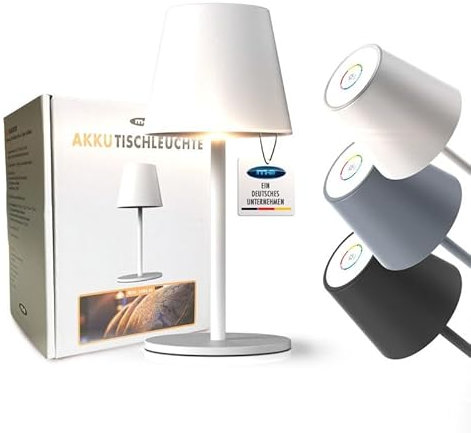m-e LUNA-80, dimmbare kabellose LED Akku-Tischleuchte, 5200mAh, 8-72 Std Leuchtdauer, höhenverstellbar (5 Höhen), inkl. Flaschenadapter, Touch-Sensor, Warmweiß & Farbwechsel (7 Farben) (Weiß)