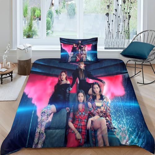 CULPRT Blackpink Bettwäsche-Set,3D Drucken, Set Mit Kissenbezug Und Bettbezug,2-teiliges Bettwäsche,Zipper Öffnen Und Schließen,Geschenke Für Kinder Single(135x200cm)