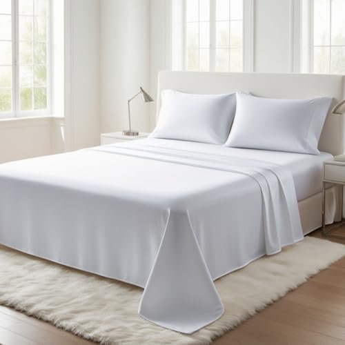 Bettlaken aus 100 % ägyptischer Baumwolle, Fadenzahl 200, Premium-Hotelqualität, ultraweiche Bettwäsche, luxuriöses, bügelfrei, knitterfrei, flecken- und lichtbeständiges Oberlaken (Weiß, Einzelbett)