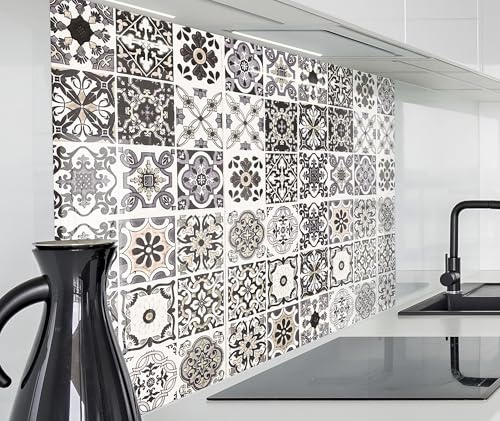 timalo Spritzschutz Wand für Herd, Küche Küchenrückwand Glasoptik | Acryl Glas 2mm | Glasrückwand Acrylglas Wandpaneele Küchenspiegel | 80x50cm Retro Fliesen orientalisch