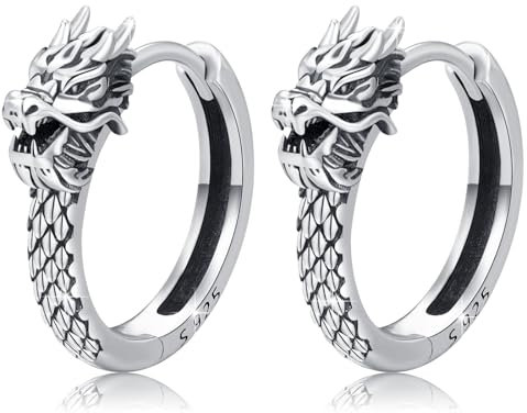 Drachen Ohrringe 925 Sterling Silber Gothic Drachen Ohrstecker Herren Ohrringe Creolen Tier Ohrringe Wikinger Ohrringe Herren Amulett Drachen Schmuck Geschenke für Herren Damen (Drachen #2)