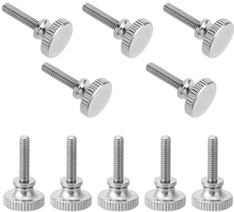 NICENEEDED 10 PCS Knurled Thumb Screws, Brass Shoulder Bolts Silver Tone Flat Head Thumbscrews, Grip Knobs Fasteners Thumbscrew Threaded Knurled Grip Knobs