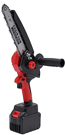 Mini Chainsaw 8 inch Electric Cordless Chainsaw with Batteries, Charger and Handle Protective Baffle One-Hand Chain Saw Red&Black Wood Cutter Woodworking for Wood Cutting Tree Trimming