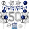 Cadimus 50. Geburtstag Deko,Happy Birthday Ballon Dekoration,50 Geburtstag Blau Silber Luftballons,Happy Birthday Folienballon 50, 50 Jahre Männer Frauen Party Deko