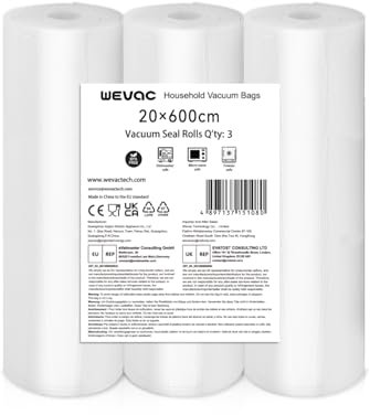 Wevac Lite Vacuum Seal Food Bags, 3 Rolls 20 x 600cm BPA-Free Vacuum Sealer Machine (Total 18m), Fresh for Longer, Microwave & Dishwasher Safe