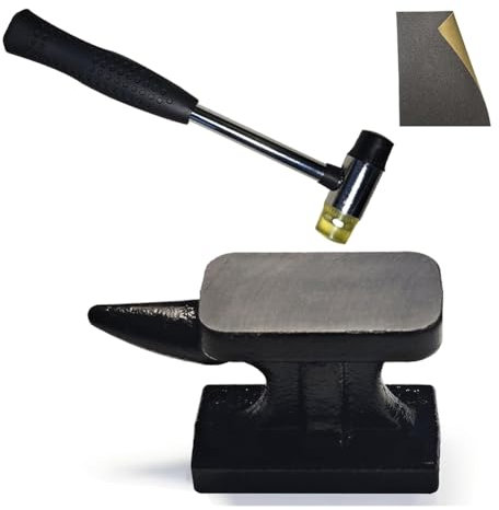Mini Iron Horn Anvil & Hammer Set, 1.15 Lb ForgedIron Anvil with Rubber Hammer,for Metal Stamping, Silversmith