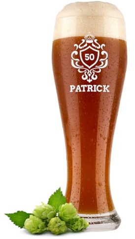 polar-effekt Weizenglas 0,5 Liter mit Gravur für Männer - Personalisiert mit Namen - Geschenke zum Geburtstag und Jubiläum - Spülmaschinenfest