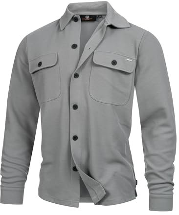 Indicode Camisa de manga larga INNello para hombre con cuello Kent | Chaqueta de entretiempo para hombre Camisa de ocio, Color gris., L