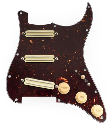 Musiclily Pro-SE ST-DPHA SSS Vorverdrahtetes Schlagbrett Pre-Wired Pickguard mit Alnico 5 Mini Rail Humbucker für Strat Style E-Gitarre, 4-lagig Tortoise Shell