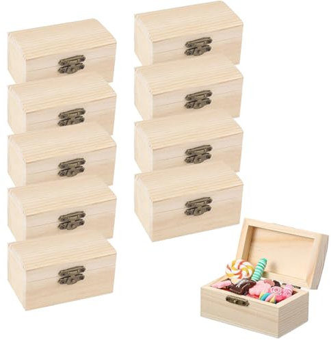 Huamirra Holzkiste Klein, 10 Stück Schatztruhe Truhe, Mini Schatztruhe aus Holz, Schmuckkästchen Selber, Schatzkiste mit Deckel, Geeignet Zum Aufbewahren Und Dekorieren