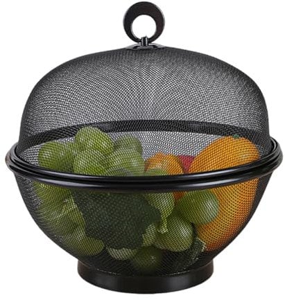 SHINROAD Fruit Bowl with Lid, Mesh Fruit Basket, Durable Metal Wire Fruit Bowls for The Kitchen, Decorative Fruit Basket for Fruits Vegetables Snacks (Black)