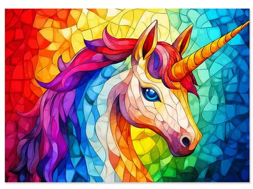 1000 Piece Stained Glass Unicorn Puzzle for Adults - Difficult & Challenging Jigsaw Puzzle, Colorful Mosaic Design Perfect for Family Game Nights