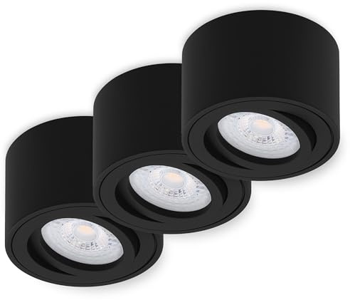 Oktaplex 3er Set Lile Aluminium Aufbauspot schwenkbar inkl. LED Modul | 3000K Warmweiß, 345lm, 1,9W, Aufbaustrahler schwarz, 230V, austauschbares Leuchtmittel