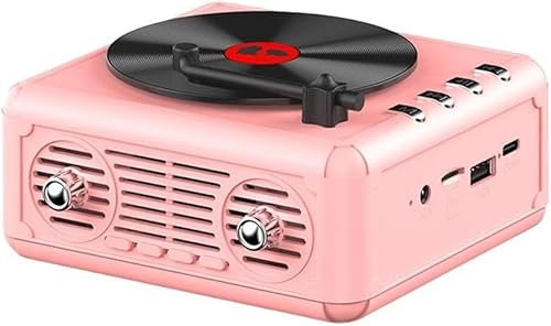 Tragbarer CD-Player mit drahtlosen Konnektivitätsoptionen, Retro-Lautsprecher, mit CD Player + BASS Boost mit Tieftöner + FM Radio, tragbarer Audio-Radio, Steckkarten-Lautsprecher für Reisen (Rosa)