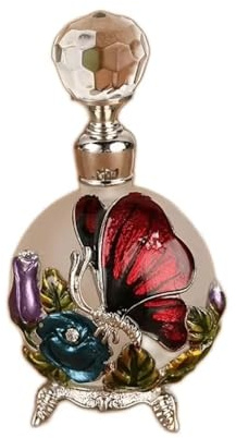 Crystal Perfume Bottles,25ml Retro Perfume Glass Bottle,Antique Butterfly Perfume Bottle,Essential Oil Bottle,Oil Dispenser Bottle(Red)