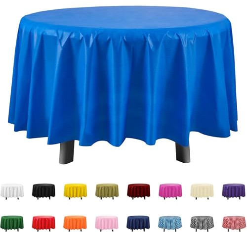 Générique Nappes Rondes Jetables en Plastique Lot de 12, 213 cm - pour Fêtes, Mariages et Événements - Usage Intérieur et Extérieur (Bleu foncé)