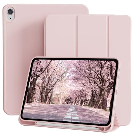 SQQSOOZ Hülle für iPad (A16) 11./10. Generation (11/10,9 Zoll, 2025/2022) | Dünn Dreifach-Falt Ständer & Weiche TPU Rückseite Hülle mit Stifthalter, Auto Wach/Schlaf, Unterstützt Touch ID, Rosa
