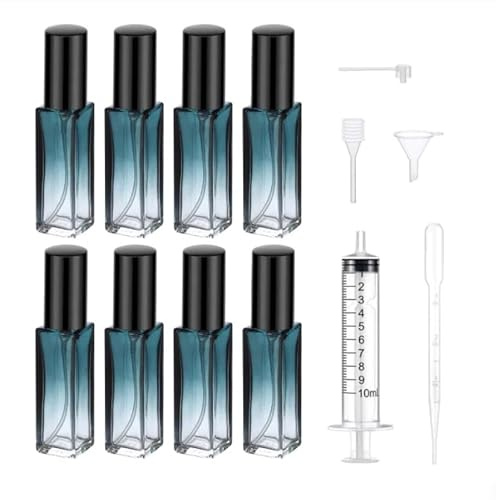 LEIIERUY Vaporisateur de Parfum de Voyage 8 pièces – Bouteilles Rechargeables 8ml en Verre – Design dégradé Bleu – Mini Spray Portable pour Voyage, fête, Rendez-Vous