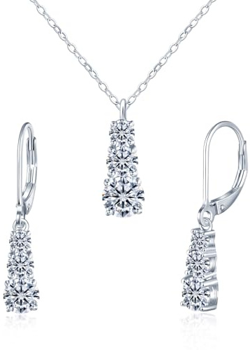 MICMIF Drei Moissanite Anhänger Tropfen Ohrringe und Halskette Set 925 Sterling Silber Damen Schmuckset, VVS1 D Farbe 1.8 Karat Silber Schmuck für Frauen Freundin Mama
