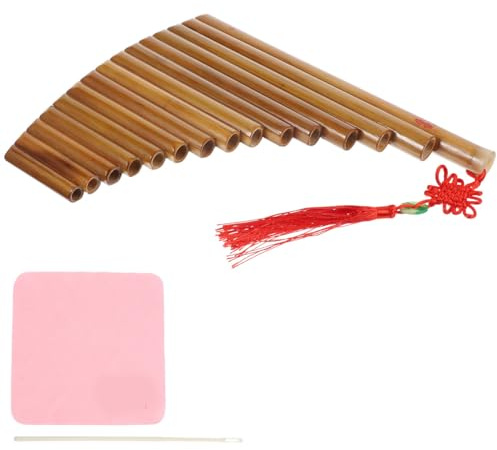 Tragbares 15-Zoll Panflöte Weihnachten Mottoparty Bambus 1stück Braun | Anfänger Reihenflöte für Musikklasse, Schule, mit Tasche und Reinigungstuch, 28x23x3cm Zufällige Farbe Zufälliger Stil