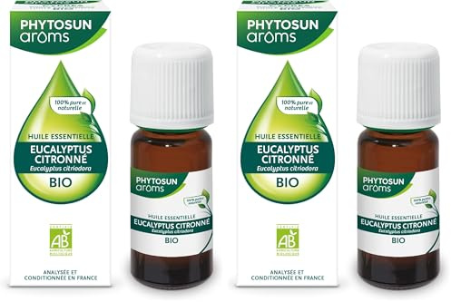 PHYTOSUN AROMS - Huile Essentielle d'Eucalyptus Citronné Bio - HEBBD - 100% Pure & Naturelle - 100% Bio - Analysée & Conditionnée en France - 10 ml (Lot de 2)